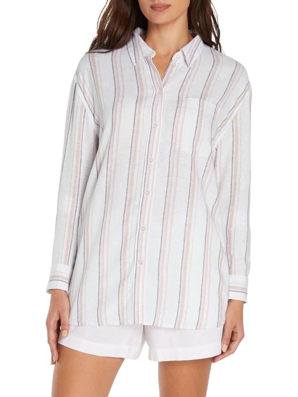 GAP NWOT Women's XXL Linen Rayon Blend L/S Button Up Striped Blouse Shirt
